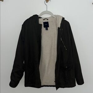 Forever 21 olive green Hooded Jacket with Cream Sherpa Lining